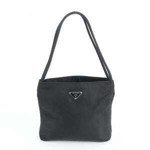 Prada Tessuto Nylon Triangle Logo Tote Bag Shoulder Handbag Black Women's